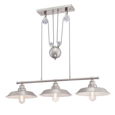 Iron Hill Three-Light Indoor Island Pulley Pendant