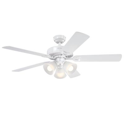 Travis 52-Inch Indoor Ceiling Fan with LED Light Fixture, White Finish